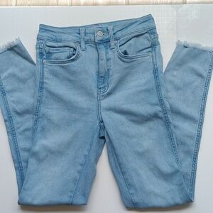 Free People - We the Free Raw Hem High Rise Blue Ankle Skinny Jeans Denim SZ 2